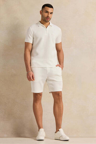 REDTAG Men White Jacquard Active Shorts