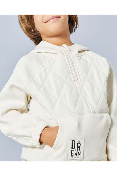 REDTAG Boys Ecru Hooded Sweatshirt