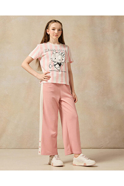 REDTAG Senior Girls Pink And Cream Wide leg Jacquard Pants
