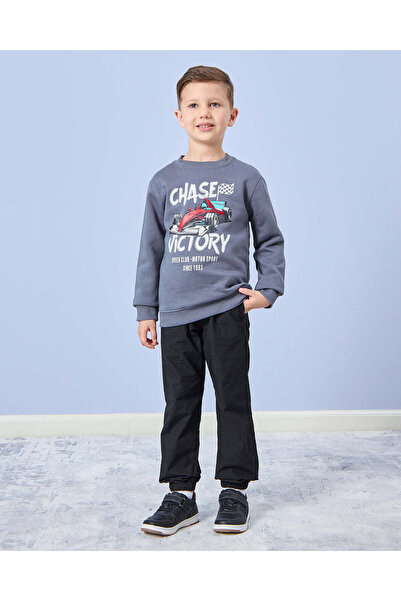 REDTAG Boys Grey Race Car Print Sweatshirt