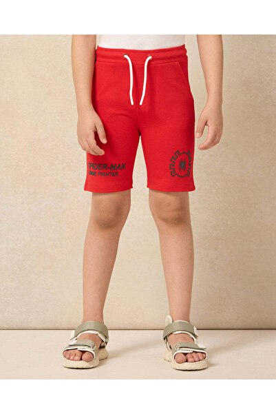 REDTAG Boys Red Spiderman Print Shorts