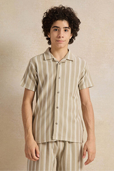 REDTAG Senior Boys Olive Jacquard Collared Casual Set