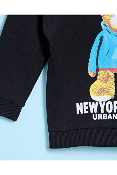 REDTAG Infant Boys Black Bear Printed Sweatshirt