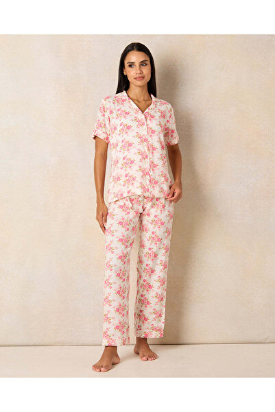 REDTAG Women Pink And White Printed Pyjama Set (2 Piece)