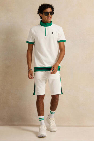 REDTAG Men White Active Shorts With Tape Details