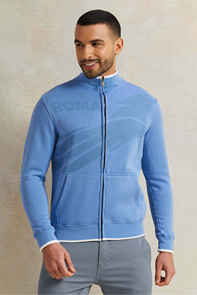 REDTAG Men Blue Zip Thru Sweatshirt