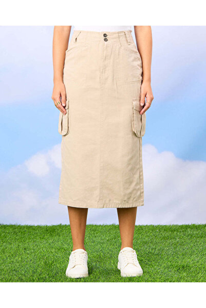 REDTAG Women Beige Cargo Pocket Skirt