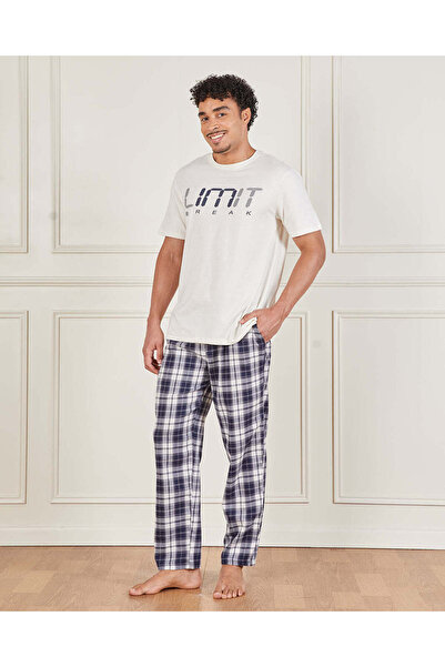 REDTAG Men White And Navy Print Pyjama Set (2 Piece)