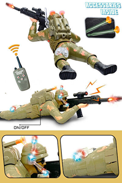 TRENDZONE Uzaktan Kumandalı Pilli Sesli Işıklı Ok Atan Sürünen Asker 24cm RC ...