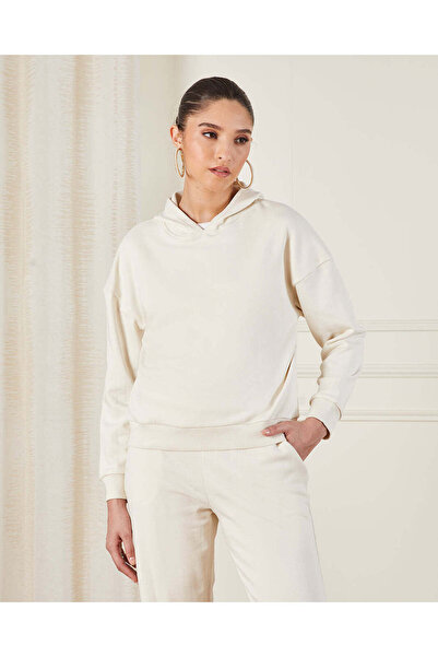 REDTAG Women Beige Basic Hooded Sweatshirt