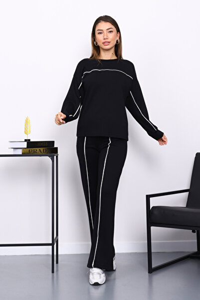 İmajButik Set pantaloni negri detaliu vipușcă