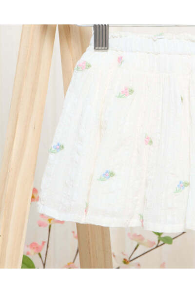 REDTAG Infant Girls White Embroidered Skirt