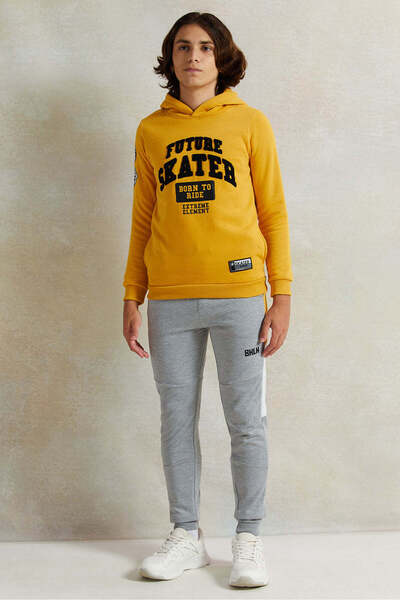 REDTAG Senior Boys Mustard Printed Hooded Sweatshirt