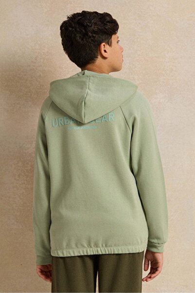 REDTAG Senior Boys Green Zipthru Hooded Sweatshirt