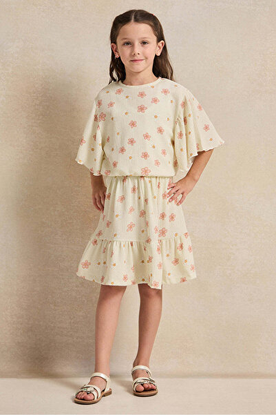 REDTAG Girls Cream Flower Allover Print Skirt