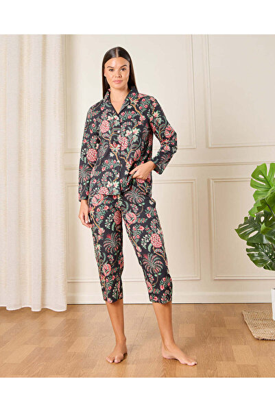 REDTAG Women Black Collared Pyjama Set (2 Piece)