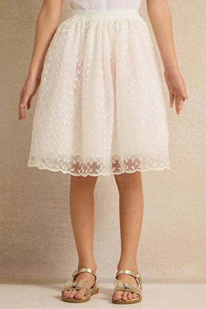 REDTAG Girls Ivory 3D Butterfly Tee With Lace Skirt (2 Piece)