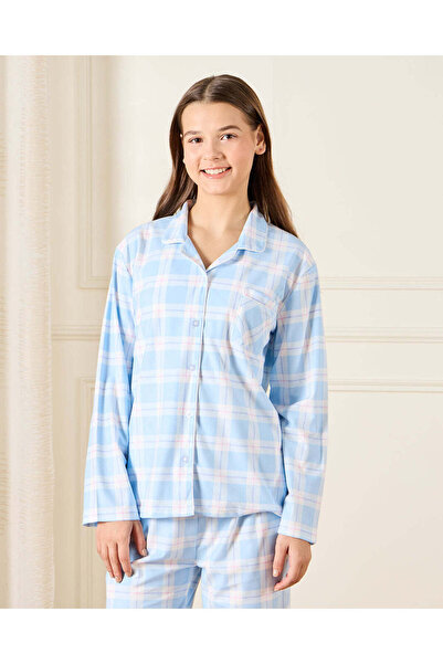REDTAG Senior Girls Blue Checkered Pajama Set(2 Piece)