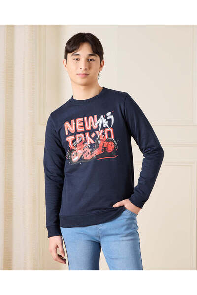 REDTAG Senior Boys Navy Printed Sweatshirt