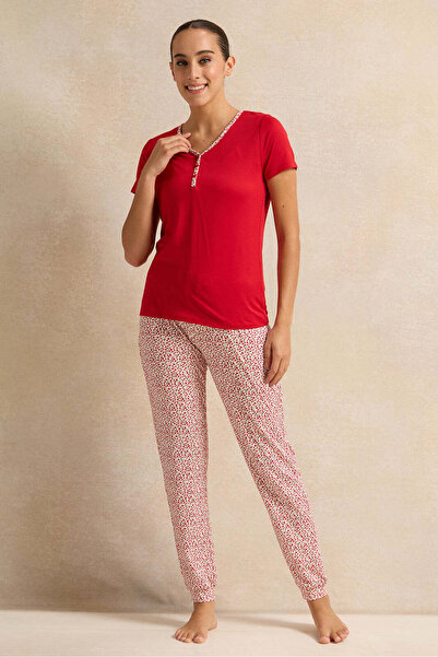 REDTAG Women Red Printed Pyjama Set (2 Piece)