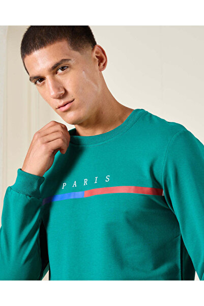 REDTAG Men Green Printed Sweatshirt