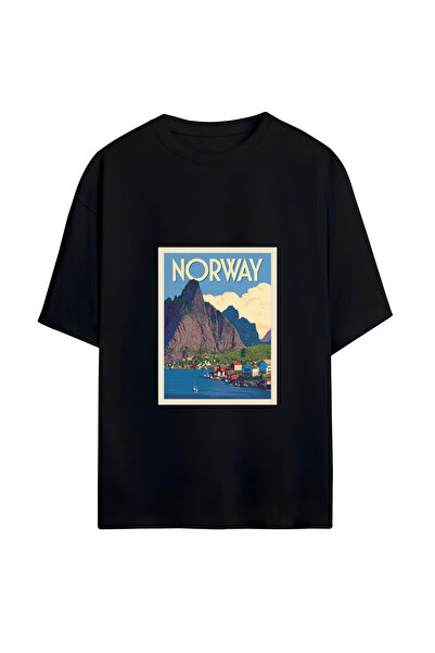 GraffTee تي شيرت نرويجي للجنسين قصة فضفاضة من القطن