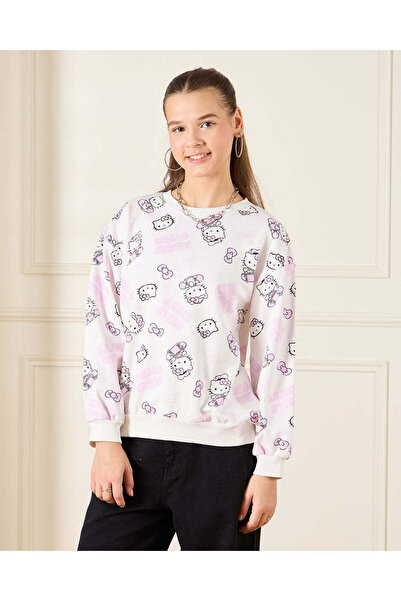 REDTAG Senior Girls Pink Hello Kitty All Over Print Sweatshirt