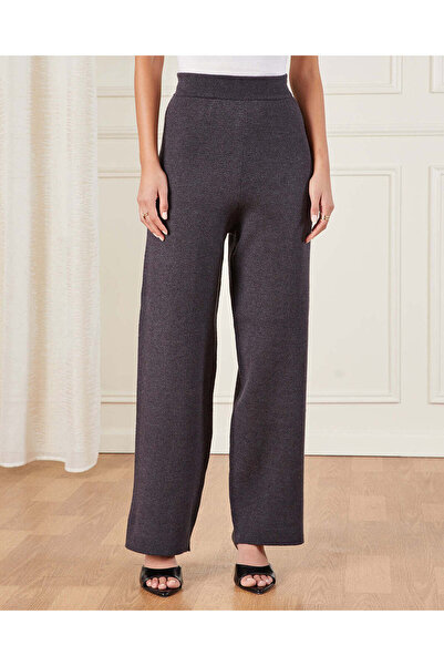 REDTAG Women Grey Knitted Wide Leg Trousers