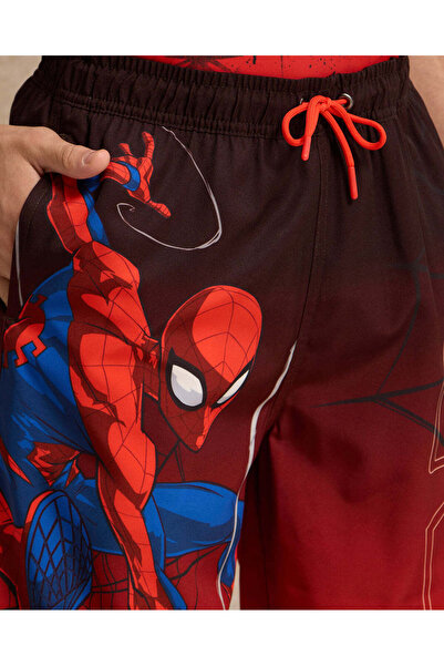 REDTAG Senior Boys Red Spiderman Print Swim Shorts