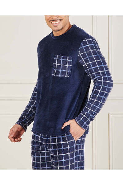 REDTAG Men Navy Cosy Fleece Pyjama Set (2 Piece)