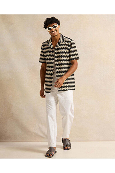 REDTAG Beige And Black Striped Lounge Shirt