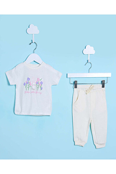 REDTAG Infant Girls Beige Floral Jogger Set (2 Piece)