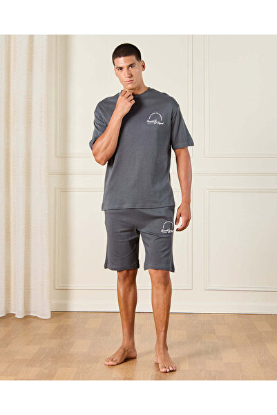 REDTAG Men Plain Grey Pyjama Ser (2 Piece)