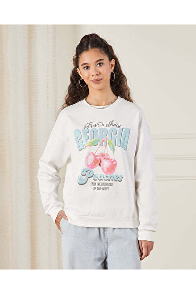 REDTAG Senior Girls Pink Print Drop Shoulder Sweatshirt