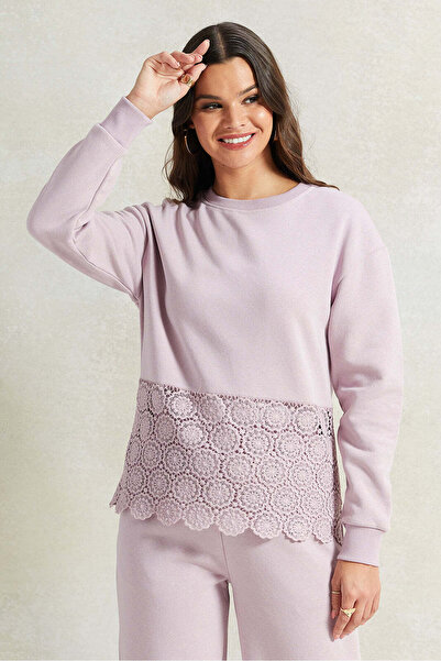 REDTAG Women Lilac Sweatshirt With Bottom Lace Hem