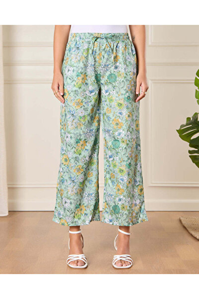 REDTAG Women Green Printed Wide Leg Casual Trousers