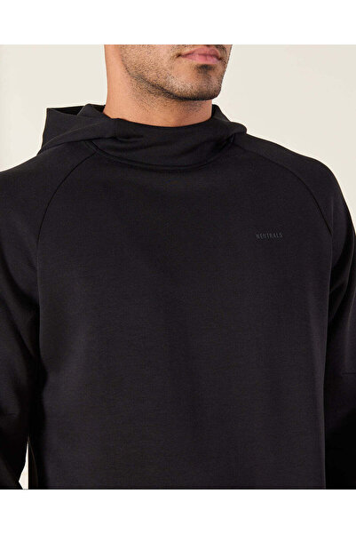 REDTAG Men Black Hooded Lounge Sweatshirt
