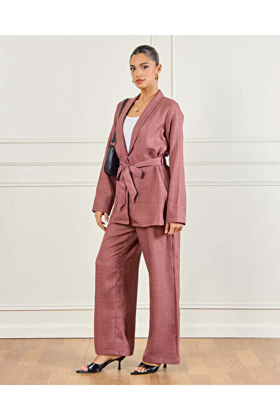 REDTAG Women Taupe Textured Wide Leg Trousers