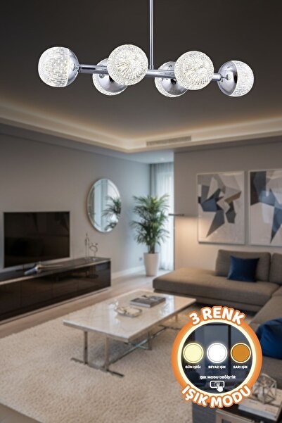 ŞL Şef Light Luxury Modern Tasarım Gümüş 6'li 3 Renk Işık(Beyaz Işık -Sarı Iş...