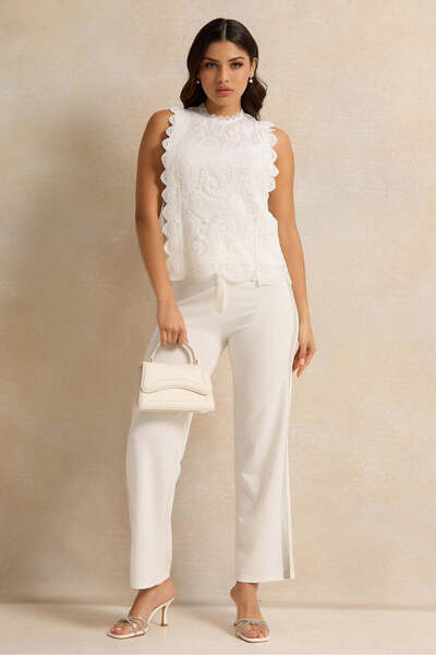 REDTAG Women White Side Seam Embellished Trousers