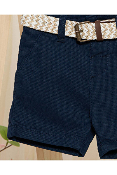 REDTAG Infant Boys Navy Dobby Belted Shorts