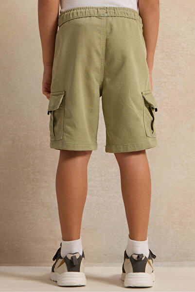 REDTAG Boys Olive Denim Short With Cargo Pocket
