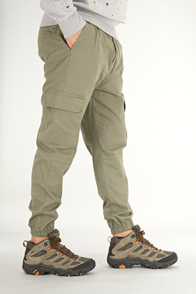 Souris Men's Light Khaki Cargo Pants Relaxed Fit Cotton Elasticated Leg