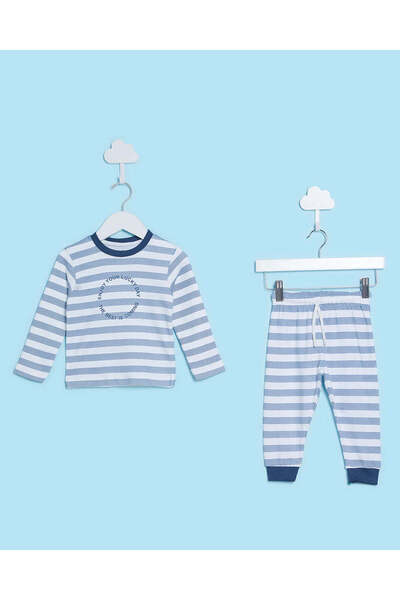 REDTAG Infant Boys Blue Striped Pyjama Set (2 Piece)
