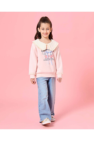 REDTAG Girls Pink 3D Bow Embellished Sweatshirt
