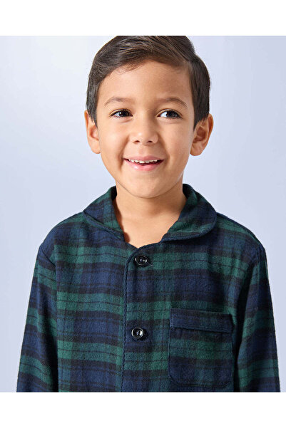 REDTAG Boys Green And Navy Checkered Pyjama Set (2 Piece)
