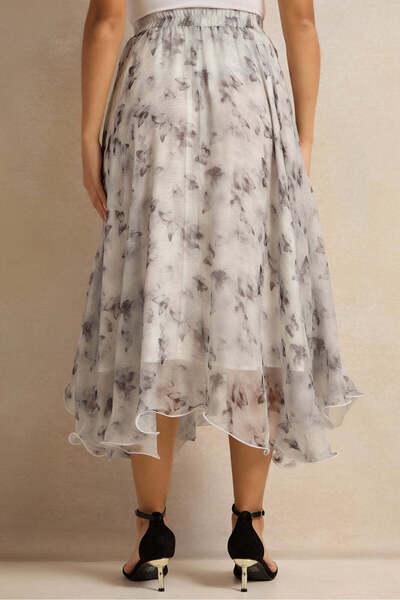 REDTAG Women Grey Organza Printed Skirt
