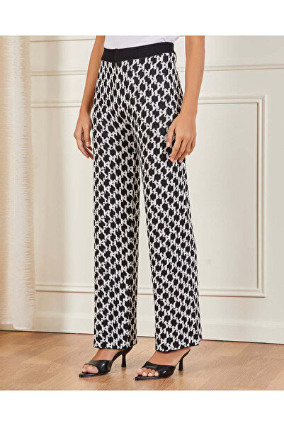 REDTAG Women Black And White Monogram Jacquard Trousers