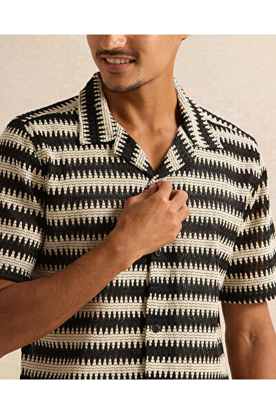 REDTAG Beige And Black Striped Lounge Shirt