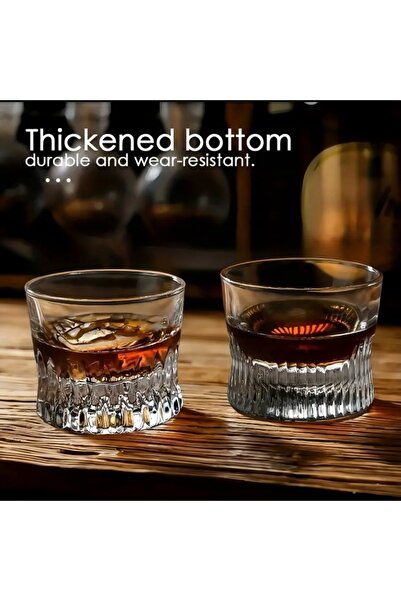Yenigeldi 2 Pieces Japanese Design Thick Bottom Wave Pattern Glasses Whiskey Bourbon Cocktail Party